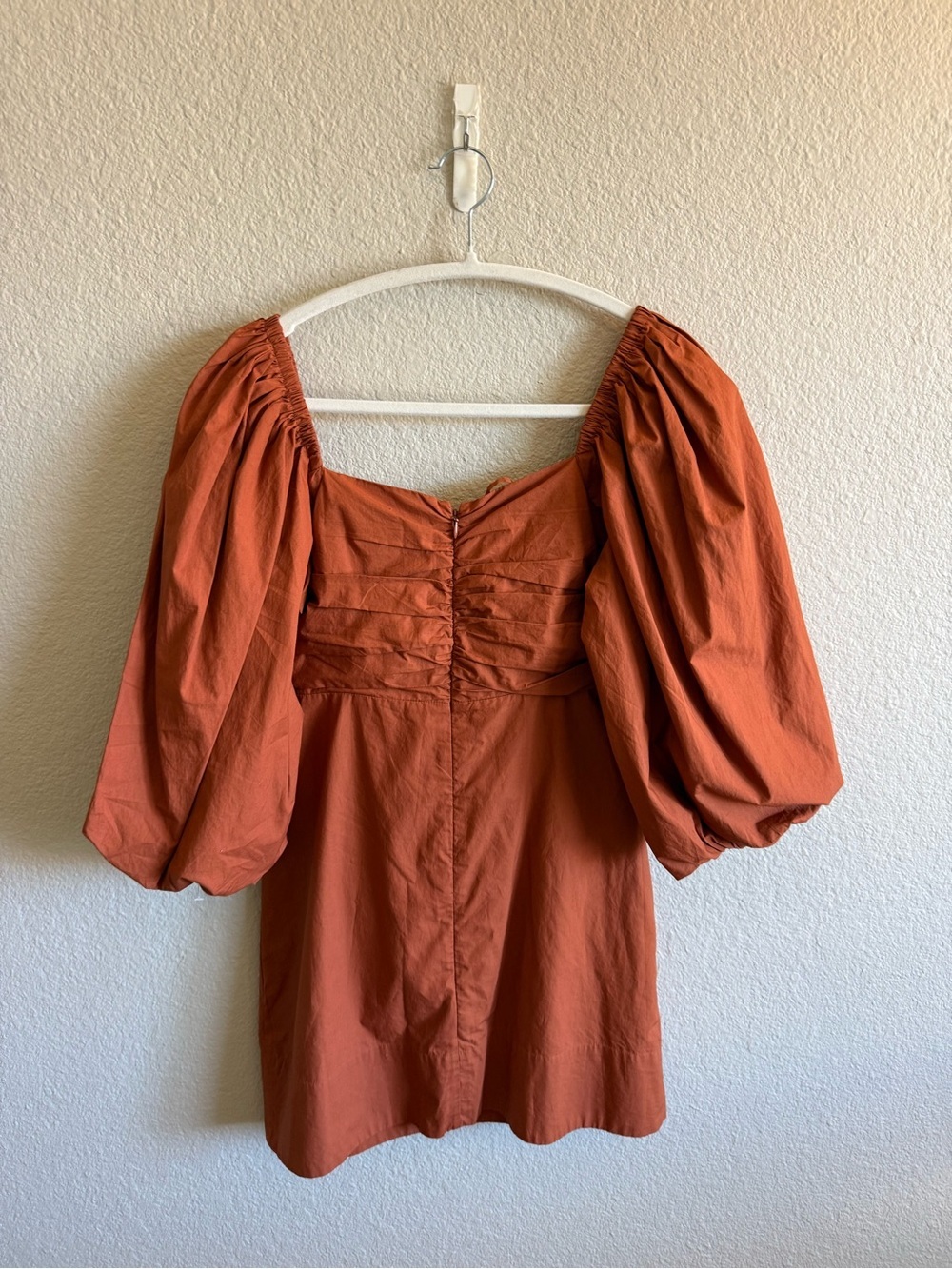 NWOT RHODE Jeanne Rust Orange Puff-Sleeve Mini Dress 100% Cotton Size 4 - Picture 8 of 9